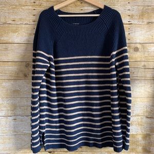 Lands End Blue Tan Striped Long Sleeve Sweater XL